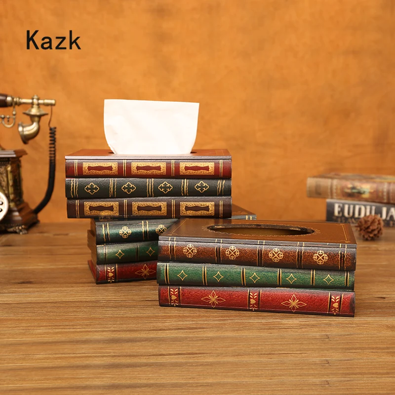 Retro Creativity Book Type Tissue Box Upscale Home Decor Coffee Table Desktop Tissue Boxes Dining Table Chinese Napkin Paper Box