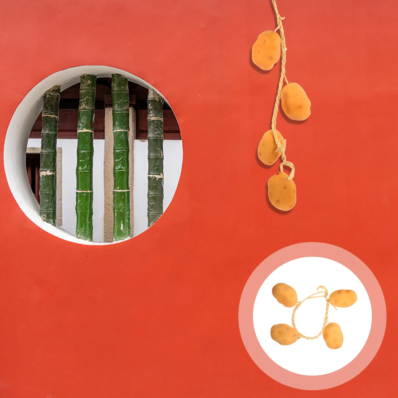 

5 Strings Artificial Potato Hanging Strings Realistic Vegetable Decoration Home Garden Farm Courtyard Photography Props