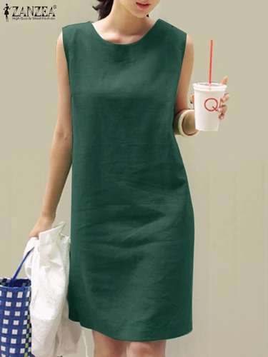Imagen 2 del producto ZANZEA-vestido holgado sin mangas para mujer, minivestido de algodón para oficina, ropa de calle para fiesta, informal, 2023