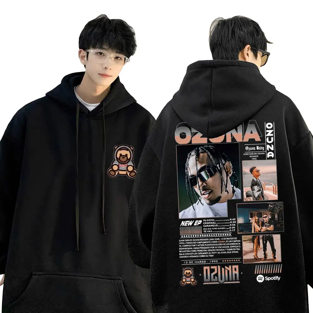 

Rapper Ozuna Double Sided Print Hoodie Anuel AA Streetwear Male Hip Hop Oversized Sweatshirt Men's Fashion Vintage Tracksuit