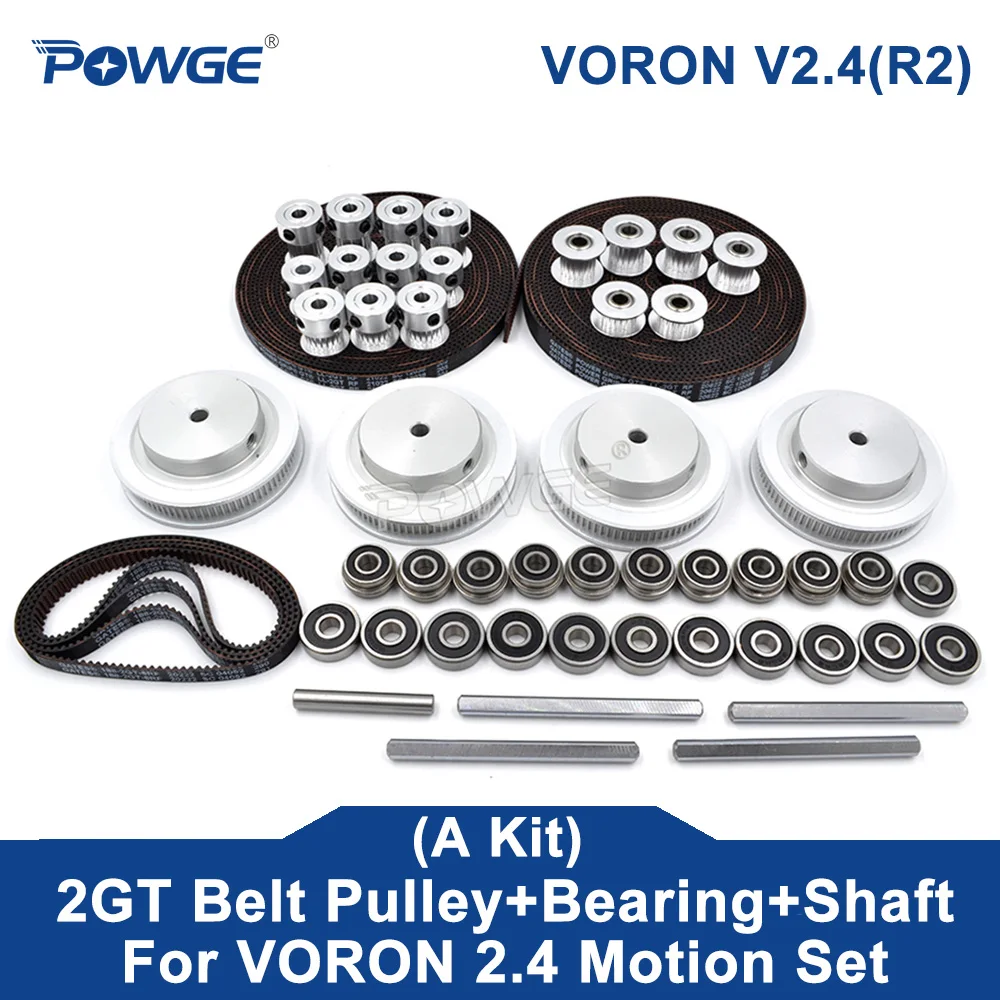 POWGE VORON 2.4 R2 Motion Parts LL-2GT RF GT2 Open Timing Belt 16T 20T 80T 2GT Tooth Pulley 188-2GT Shaft Bearing F625 F695 2RS