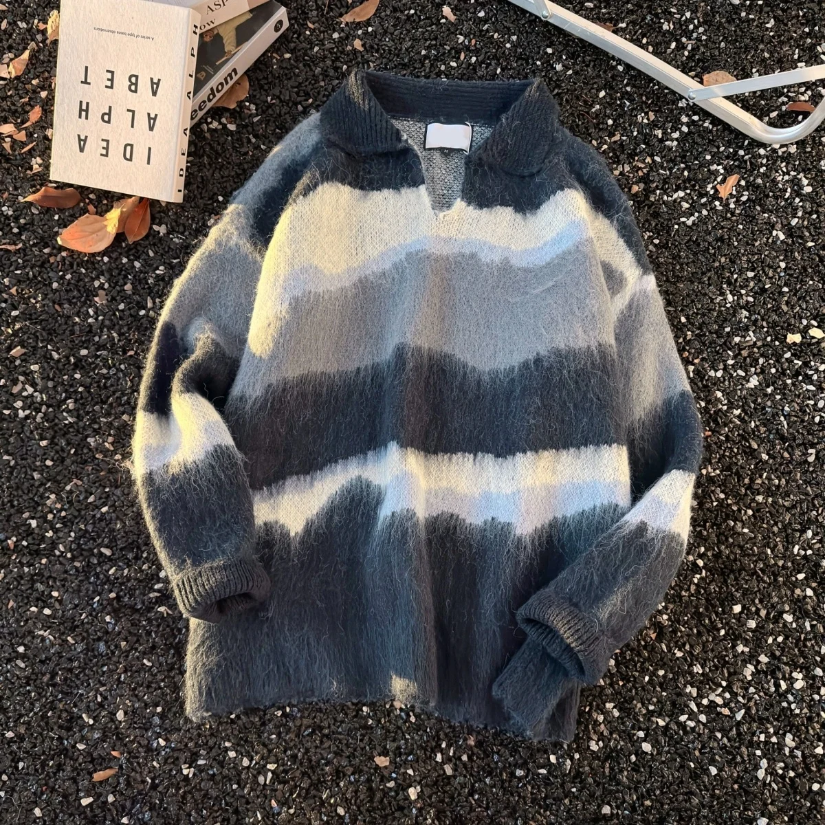 

Американский полосатый трикотаж в стиле ретро, свободный повседневный свитер с v-образным вырезом для мужчин и женщин, осенний сезон, длинный све