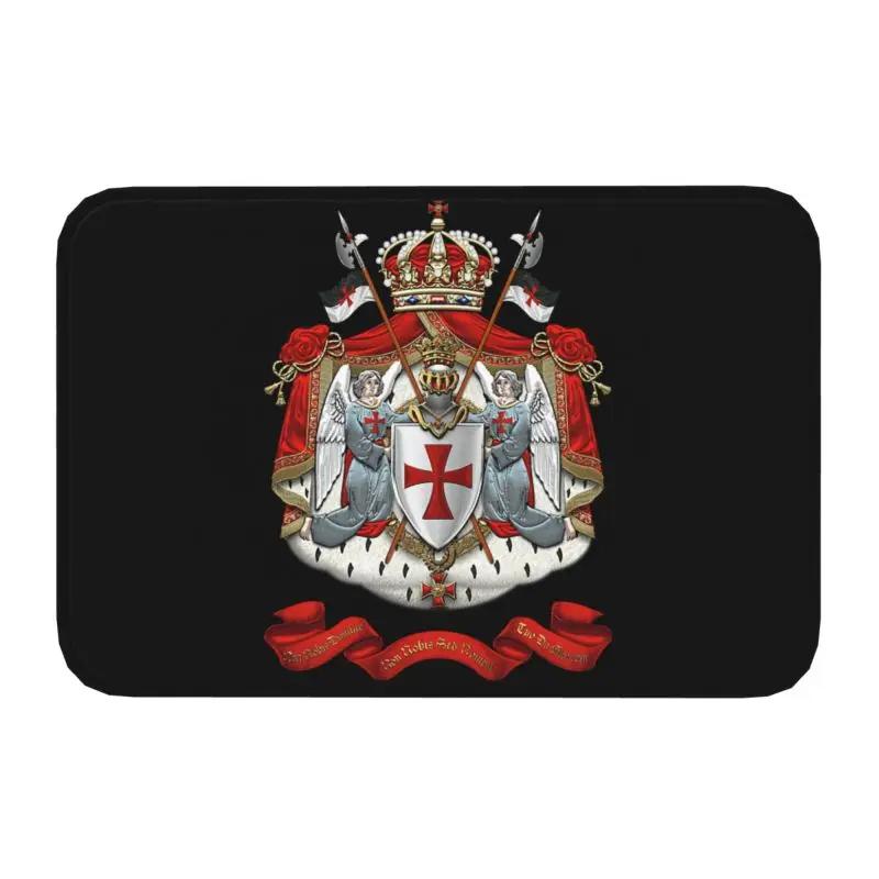 Custom Knights Templar Flag With Coat Of Arms Front Door Mat  Outdoor Warrior Cross Doormat Garden Garage Entrance Rug Carpet