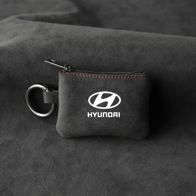 

Suede Car Leather Key Case Keychain Mini Storage Bag For Hyundai Tucson Accent Elantra Santa fe Sonata I10 I20 I30 Ix35 N IONIQ