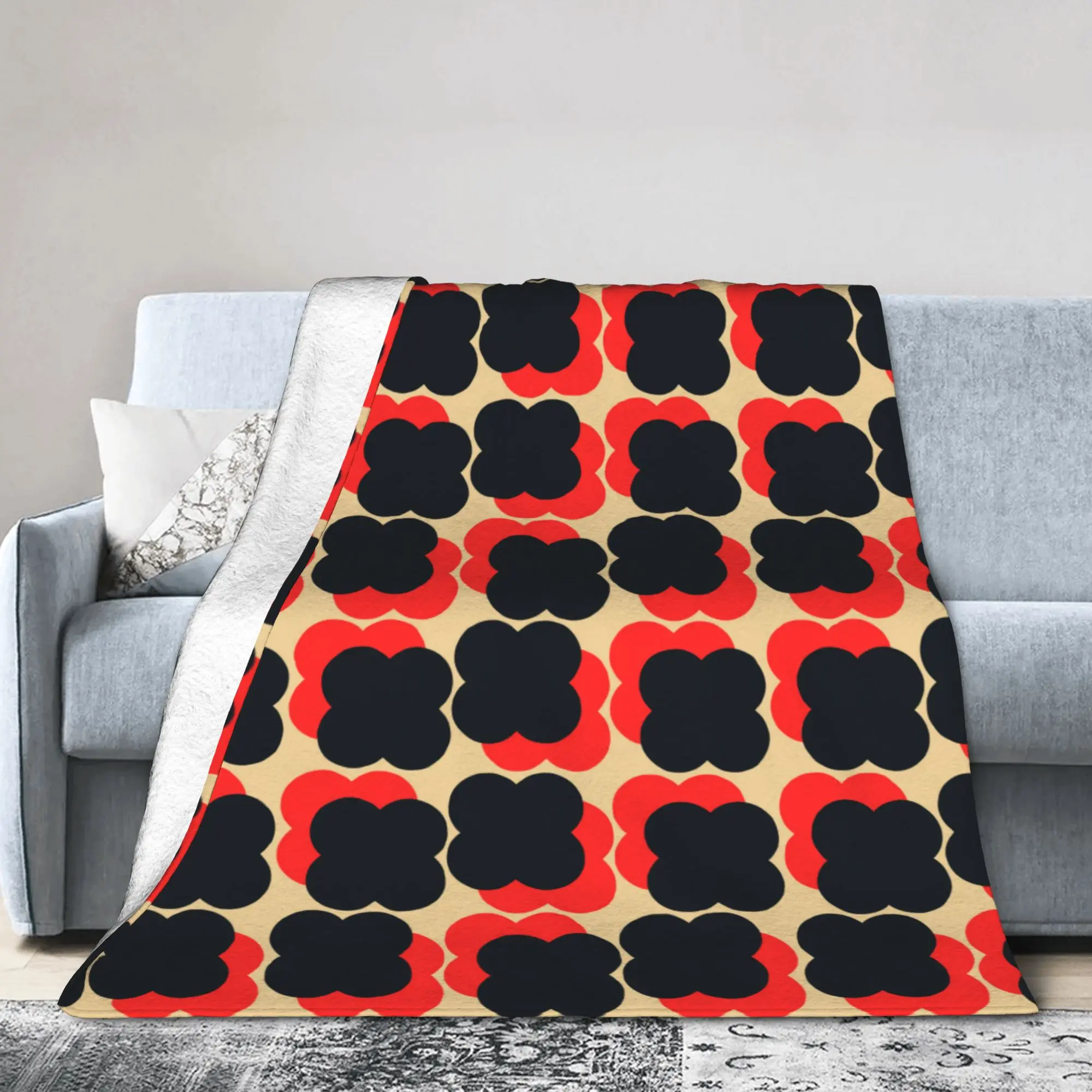 Custom Floating Flower Navy Red Blankets Warm Flannel  Throw Blanket for Bedding Couch Bedspread