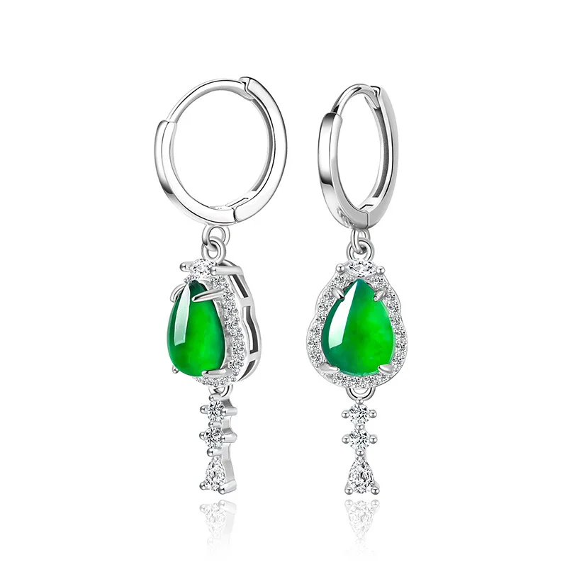 Natural A-grade Jade Sun Green Water Droplet Earrings Ice Jadeite S925 Silver Inlaid Women's High End Fashion Jewelry Drop Ship