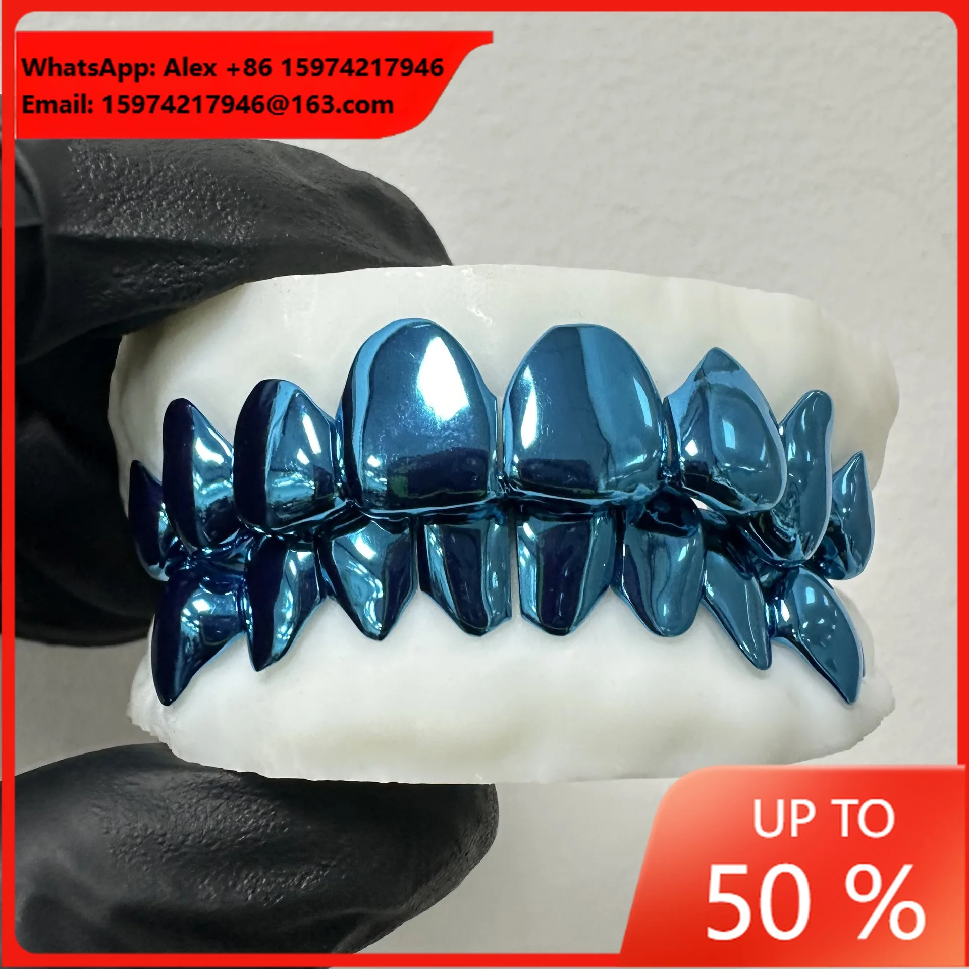 Blue Electroplated Grill Top 8 Bottom 8 European And American Cross-border Hot-selling Grillz