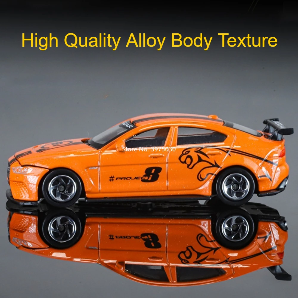 1:64 Scale Mini Jaguar XE SV Project 8 Alloy Models Diecast Cars Toy Wheel Slide Forward Miniature Vehicle Model Ornaments Gifts