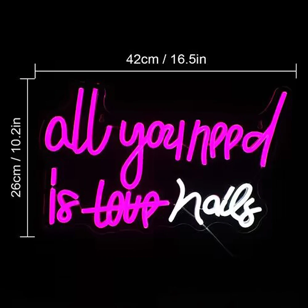 all you need is nails Neon Sign for Wall Decor Pink Nails Letter Lights Salon Beauty Room Stores Bedroom Logo Girls Gift USB