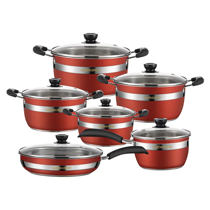 

Pot Set Cookware Set Stainless Steel Frying Pan Soup Pot 12 Piece Set Colorful Kitchenware