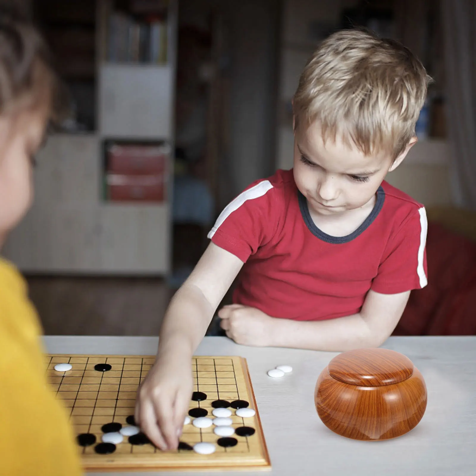 

2pcs Go Game Pot Plastic Chess Box Children Student Stones Holder Lightweight Storage Resin Wood Grain Desk