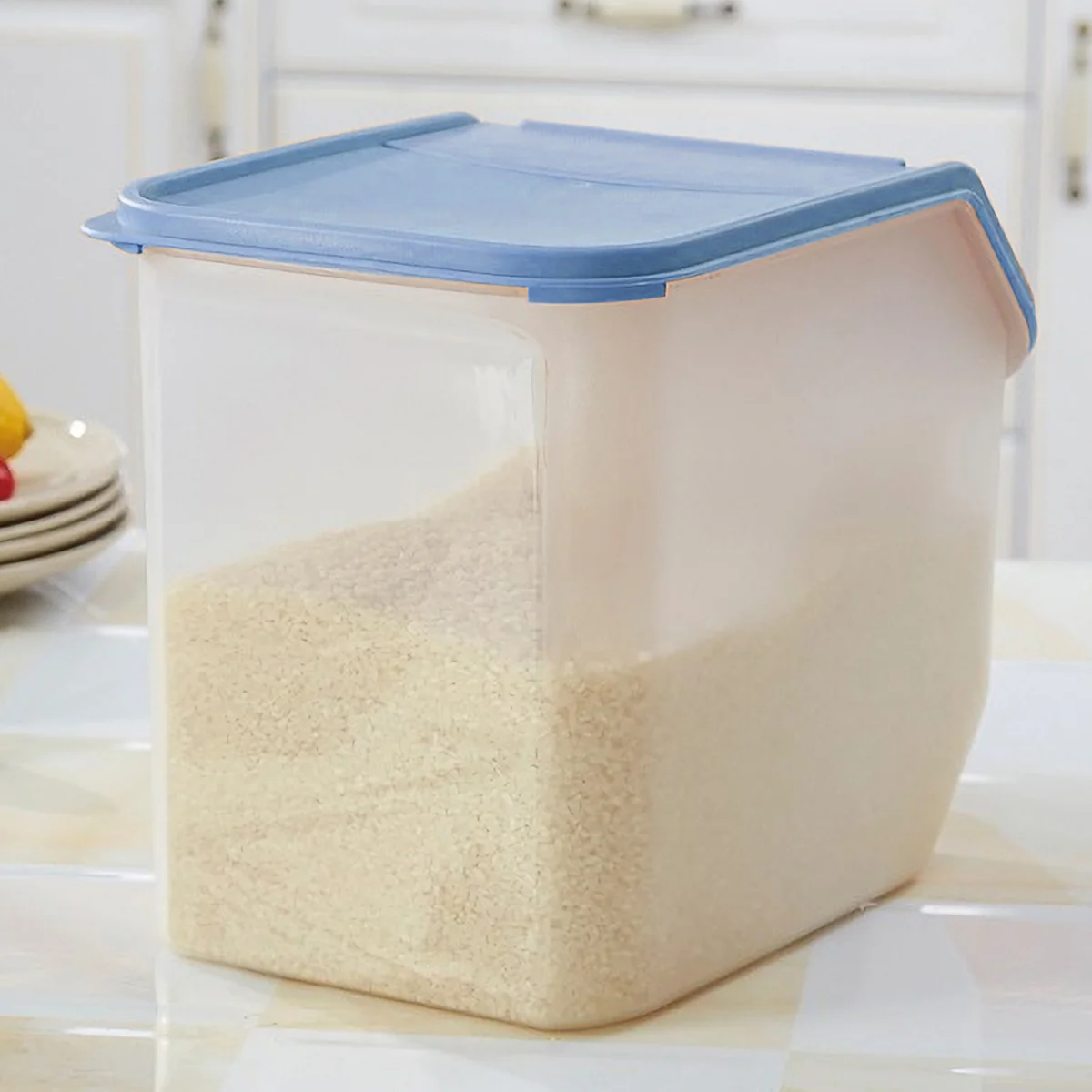 

1pc Large Capacity Rice Storage Box Clamshell Design Snack Organizer Household Container Eco-Friendly Plastic For Food