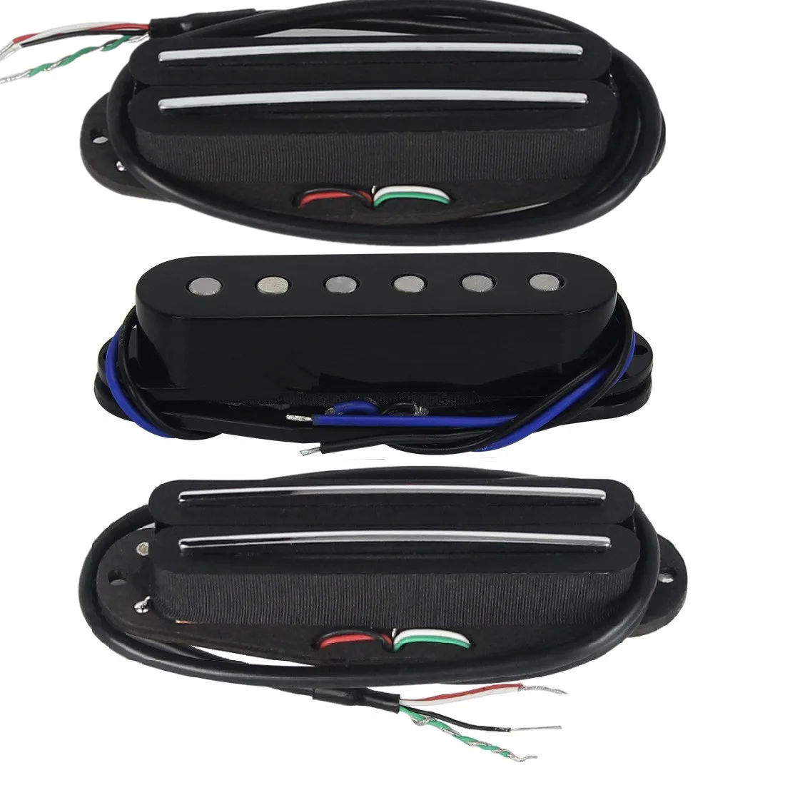 FLEOR 3pcs Alnico 5 Pickup Set Dual Rails & Single Coil Pickups Black for SSS Electric Guitar