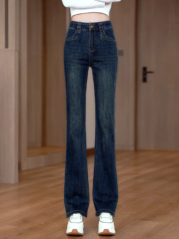 

Retro High Waist Slimming Bell Bottom Jeans Women's Spring Autumn New Style Small Size Fitting Hoof Pants