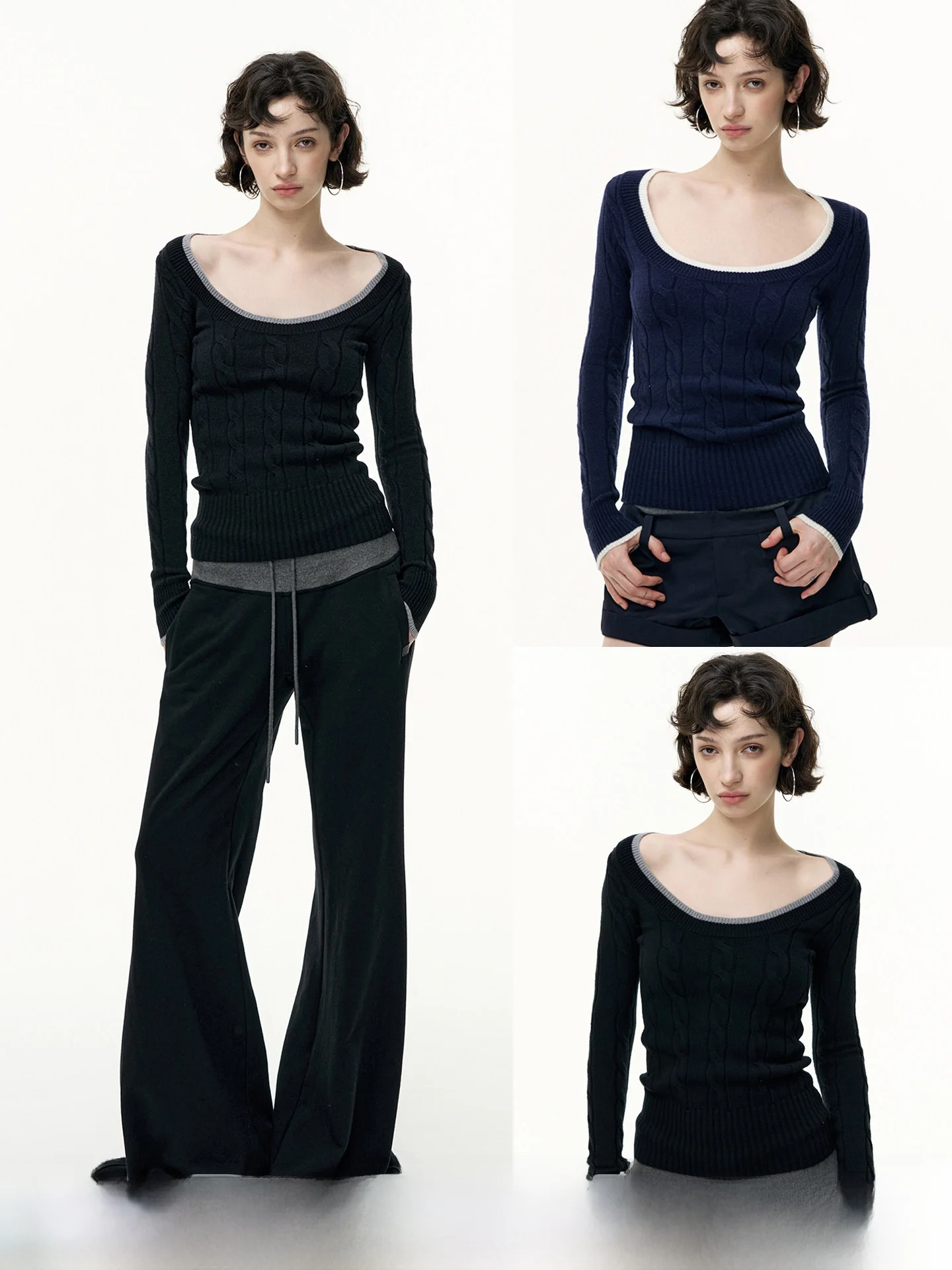 

SaltHe Large round Ne Knitted Sweater Slim Fit Wool Blend Comfortable Elastici Twist Flower Design Woolen Top for Women