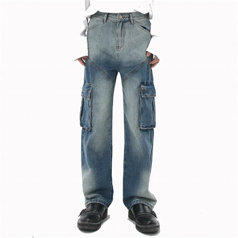 

Men's Loose Fit Hip Hop Jeans Hi Street Baggy Cargo Denim Pants With Pockets Streetwear Trousers For Male
