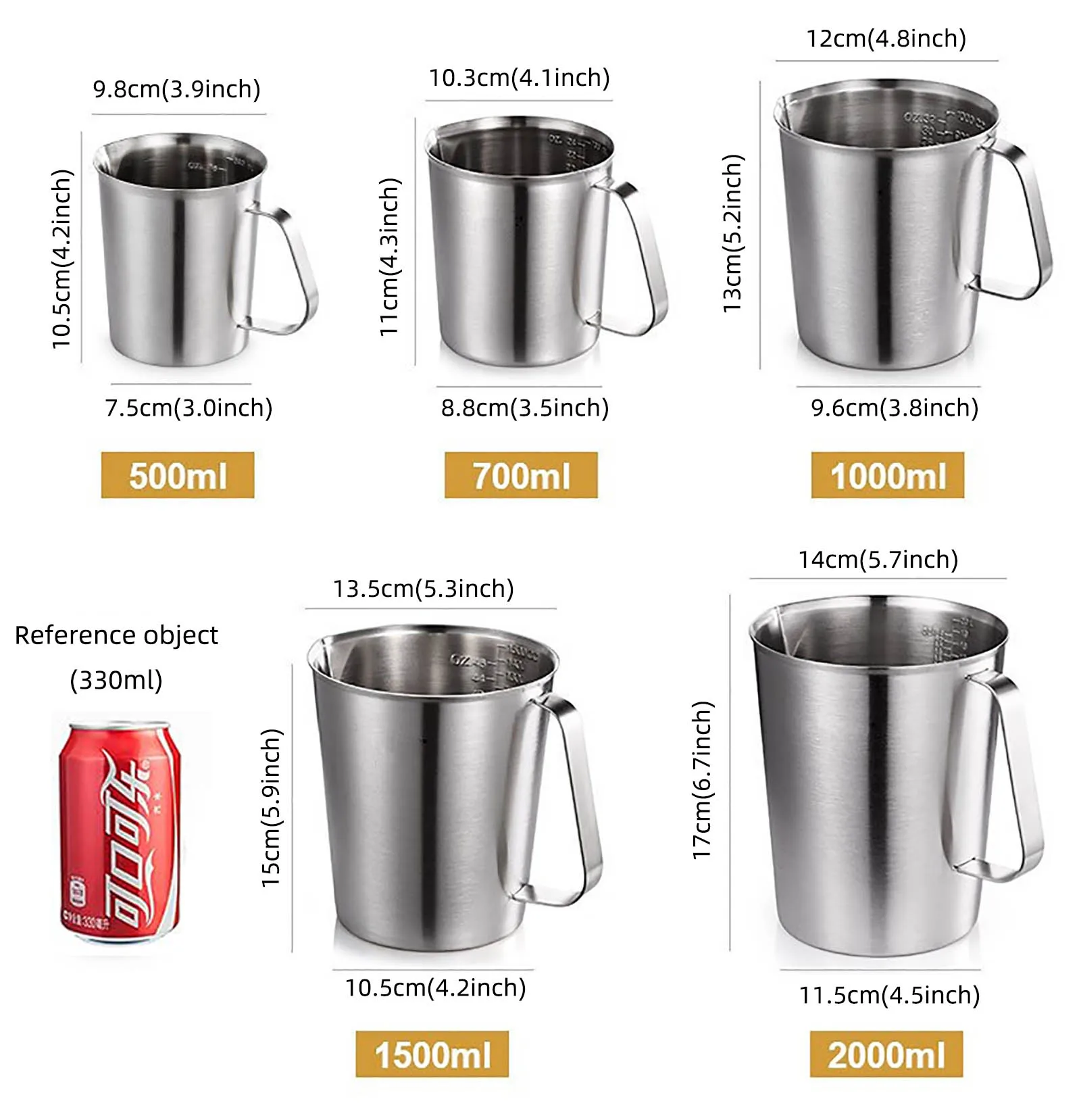 Milk Frothing Pitcher Measuring Cup Stainless Steel Kitchen Tool Steam Large Capacity ml OZ Graduation Espresso Latte Art Jug