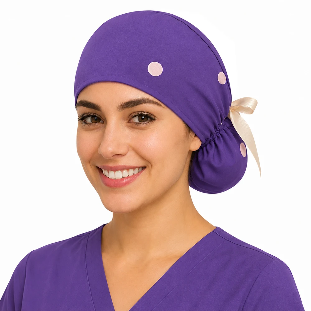New Stretch Hospital Caps for Women Breathable Long Hair Medical Scrub Hat Ponytail Nursing Cap Satin Lining C-02