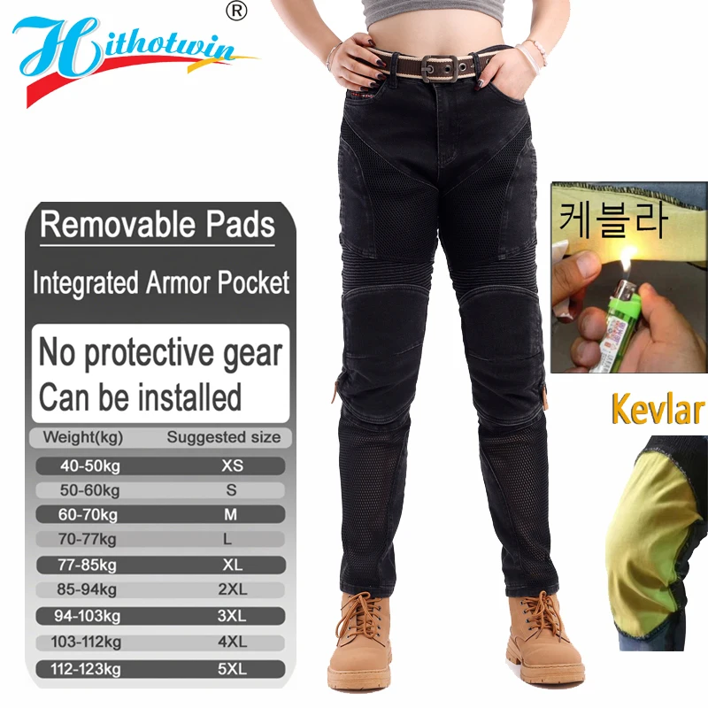 Women Kevlar Motorcycle Jeans Abrasion Resistant riding pants with armor pockets Armor Not Included summer windproof trousers032