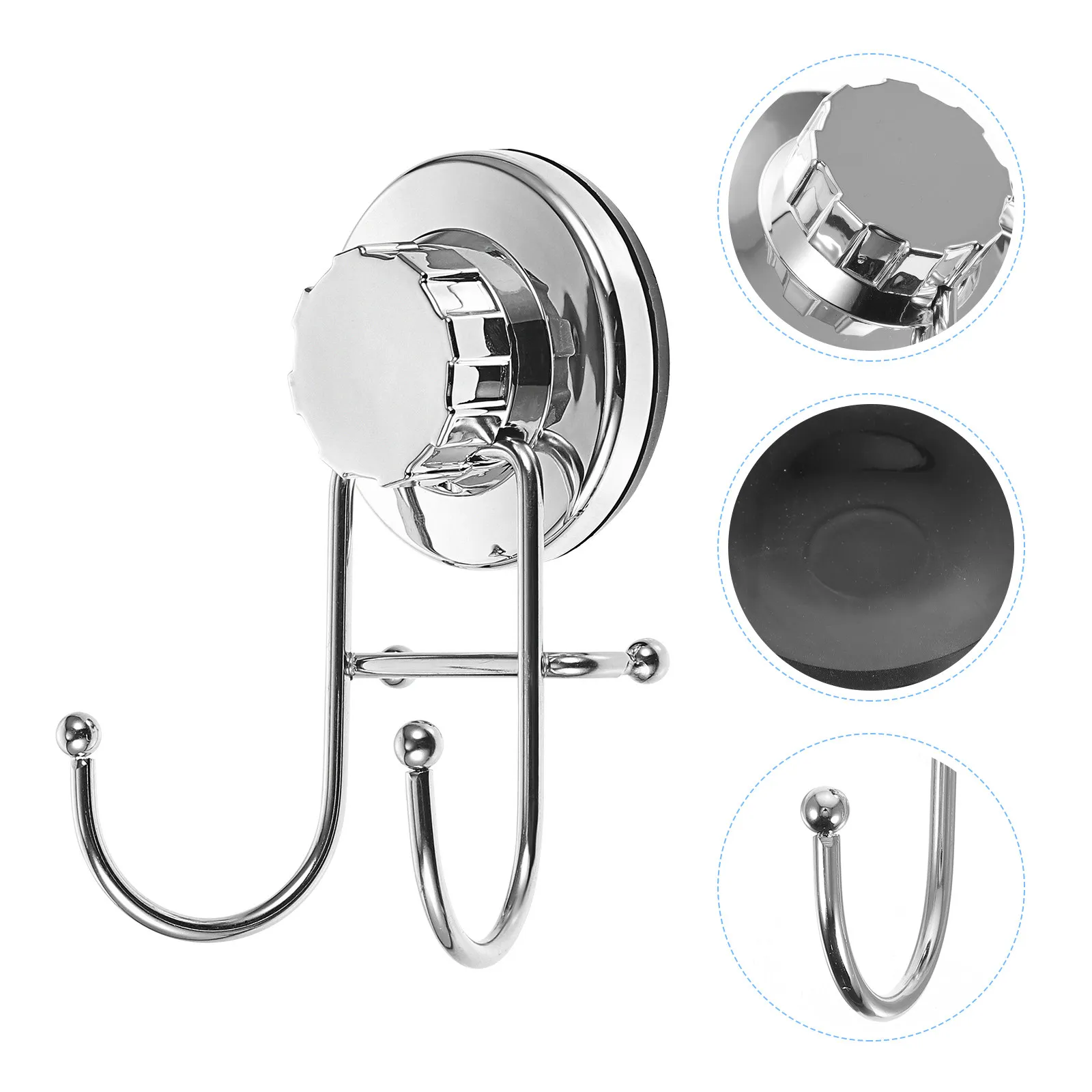 Premium Stainless Steel Suction Cup Double Hooks Relocatable Vacuum Hooks for Bathroom Kitchen Smooth Walls Towel Coat Loofah No