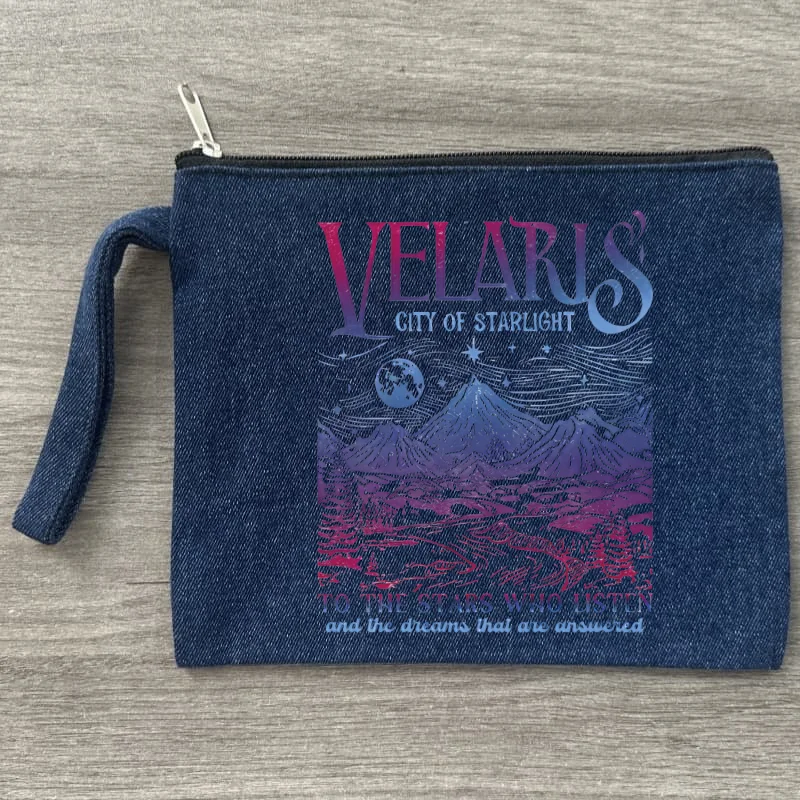 ACOTAR Velaris City of Starlight The Night Court Bolsa de armazenamento de lona multifuncional Bolsa de cosméticos jeans com zíper para estudantes DIY