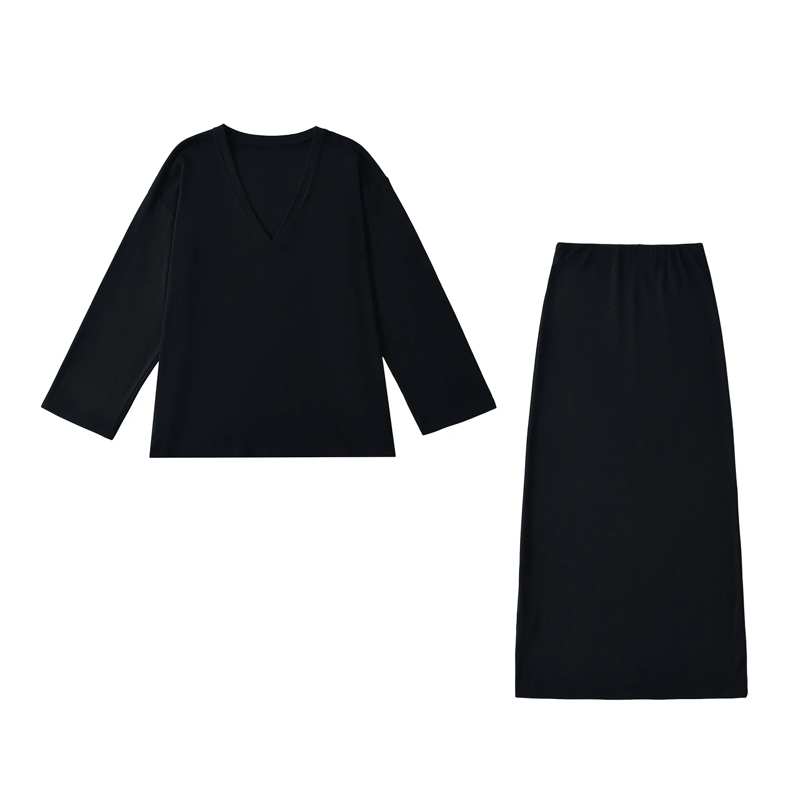 

Женская весенняя футболка Faion Long Sve, топ с высокой талией и юбкой, повседневный комплект из двух предметов для ленивого сна