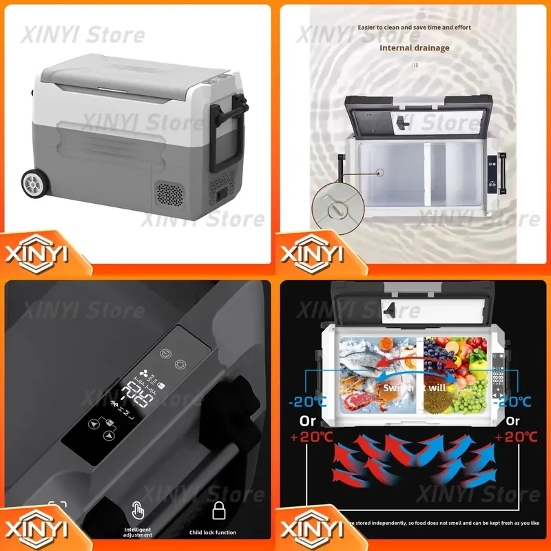 Portable 35/45/55L Plastic Outdoor Camping Compressor Refrigerator Multi-Temperature Zones App-Controlled for Household Car
