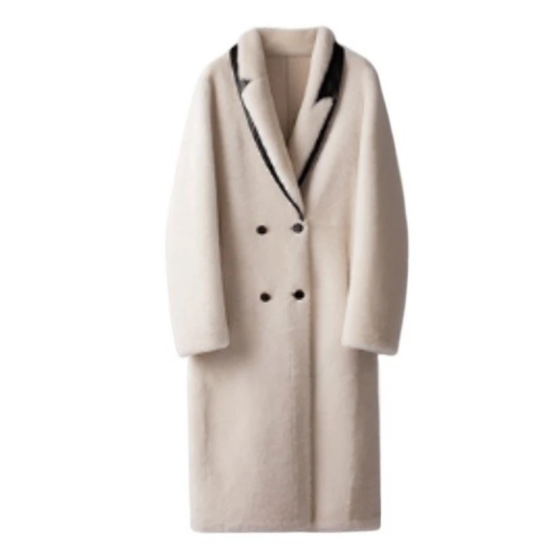 Damska kurtka z prawdziwej wełny owczej Merino, dwustronna, biała, długa, zimowa odzież damska 2025, futrzane kurtki