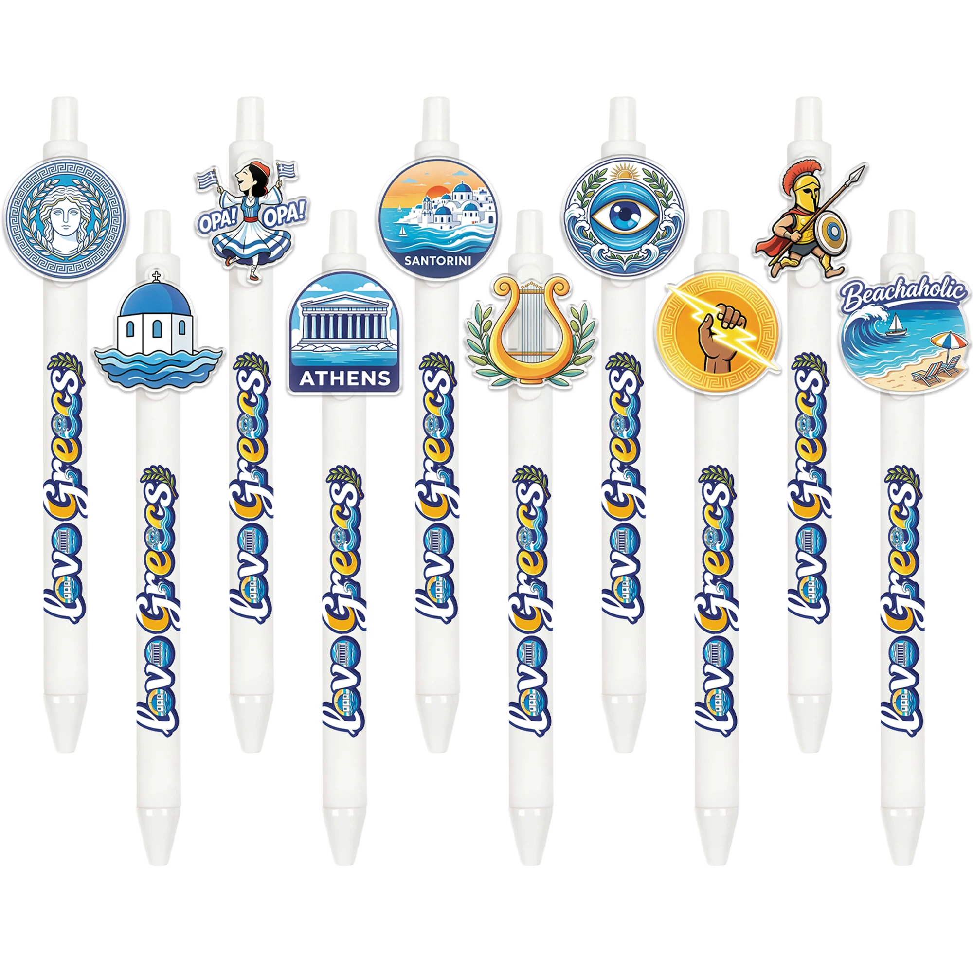 10PCS Greece press ballpoint pen Aegean Sea landscape office creative writing pen random pattern