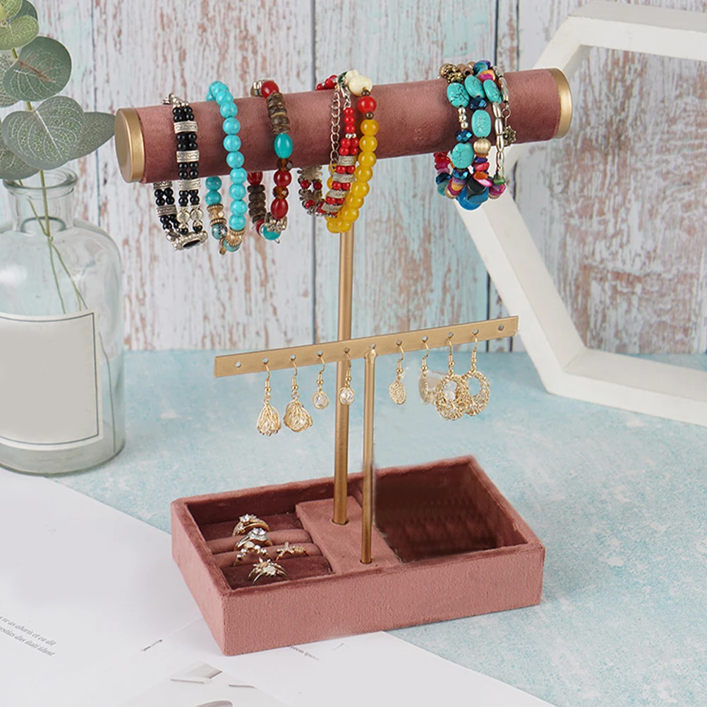 

Sturdy Jewelry Display Rack Premium Alloy Microfiber Desktop Bracelet Watch Holder Storage Tray Household Organizer Stand For