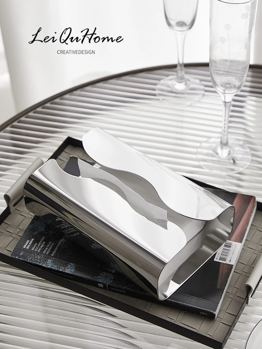 Nordic style stainless steel tissue box, living room coffee table light luxury pumping carton, face towel