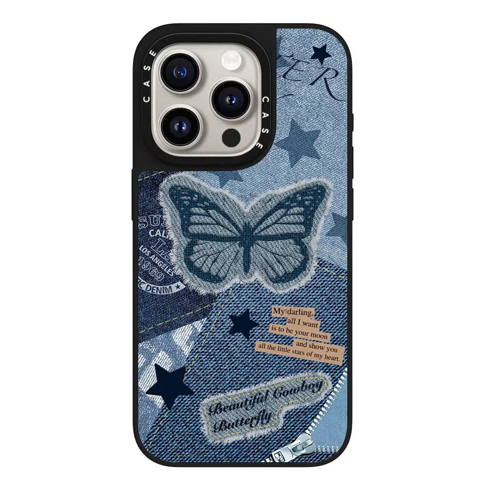

Luxury Cowboy Pattern Butterfly Mirror Hard Phone Case For iPhone 17 Pro 16 15 12 13 Pro Max 14Plus Wireless Charge With MagSafe