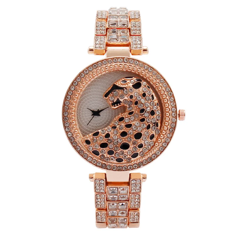 Women's Fashion Leopard Pattern Full Diamond Inlay Rhinestone Women's Quartz Wristwatch Ladies Watch Daily Wear Girl Gifts
