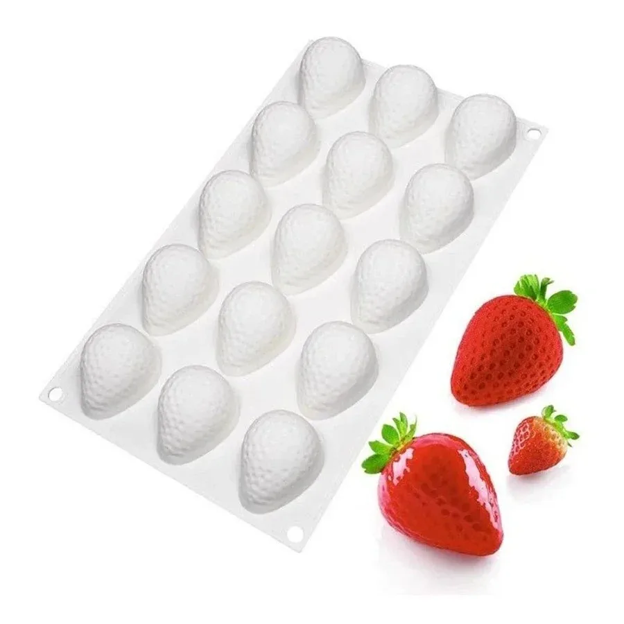15 Cavity Strawberry Silicone Molds for Baking Mousse 3D Fruit Chocolate Cake Decoration Mold Kitchen Accessories