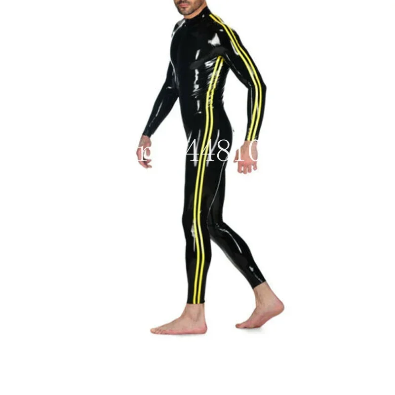 

Handmade Latex CatsuitLeotard Polo-Shirt Style Cool Rubber Bodysuit with Front Zip Trim Customized .4mm