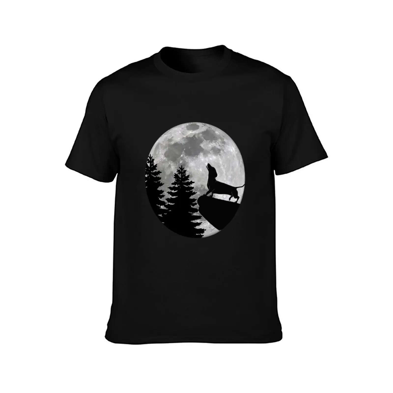 Dachshund howling in the moonlight T-Shirt Summer Casual Cotton Tee Oversized Streetwear Tops Vintage Graphic Print