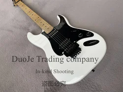 White ELectric Guitar Stra Body Tremolo Bridge HH Pickups Black Guard Black Tuners Mapel Fingerboard Factory Custom