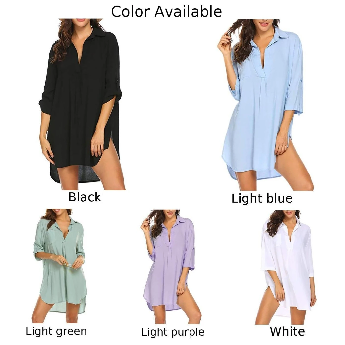 Dress Shirts Beach Holiday Casual Chiffon Comfortable Cover Up Deep Fashion Flexible Regular Solid Sun Protection