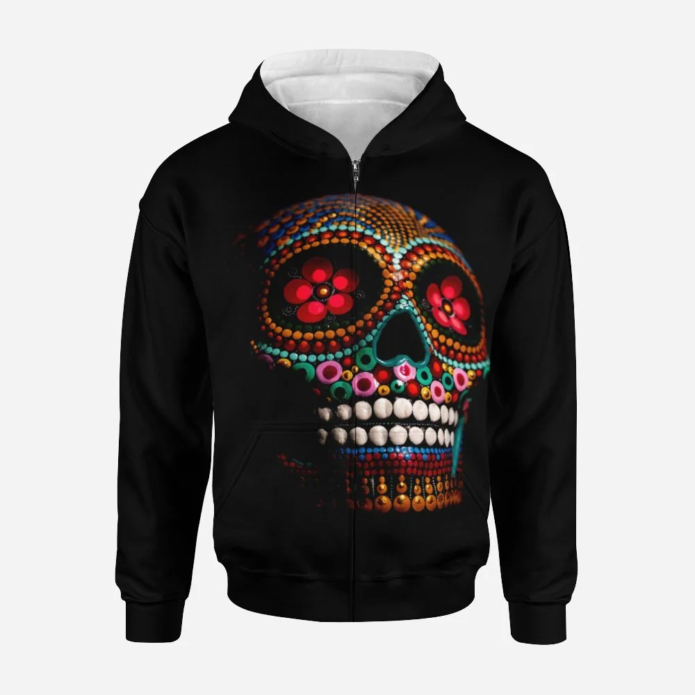 Mexico Skull Graphic Hoodies for Men Clothing Retro 3D Print Goth Horror Zipper Hoodie Hooded Sweatshirt Unisex Pullover Jackets