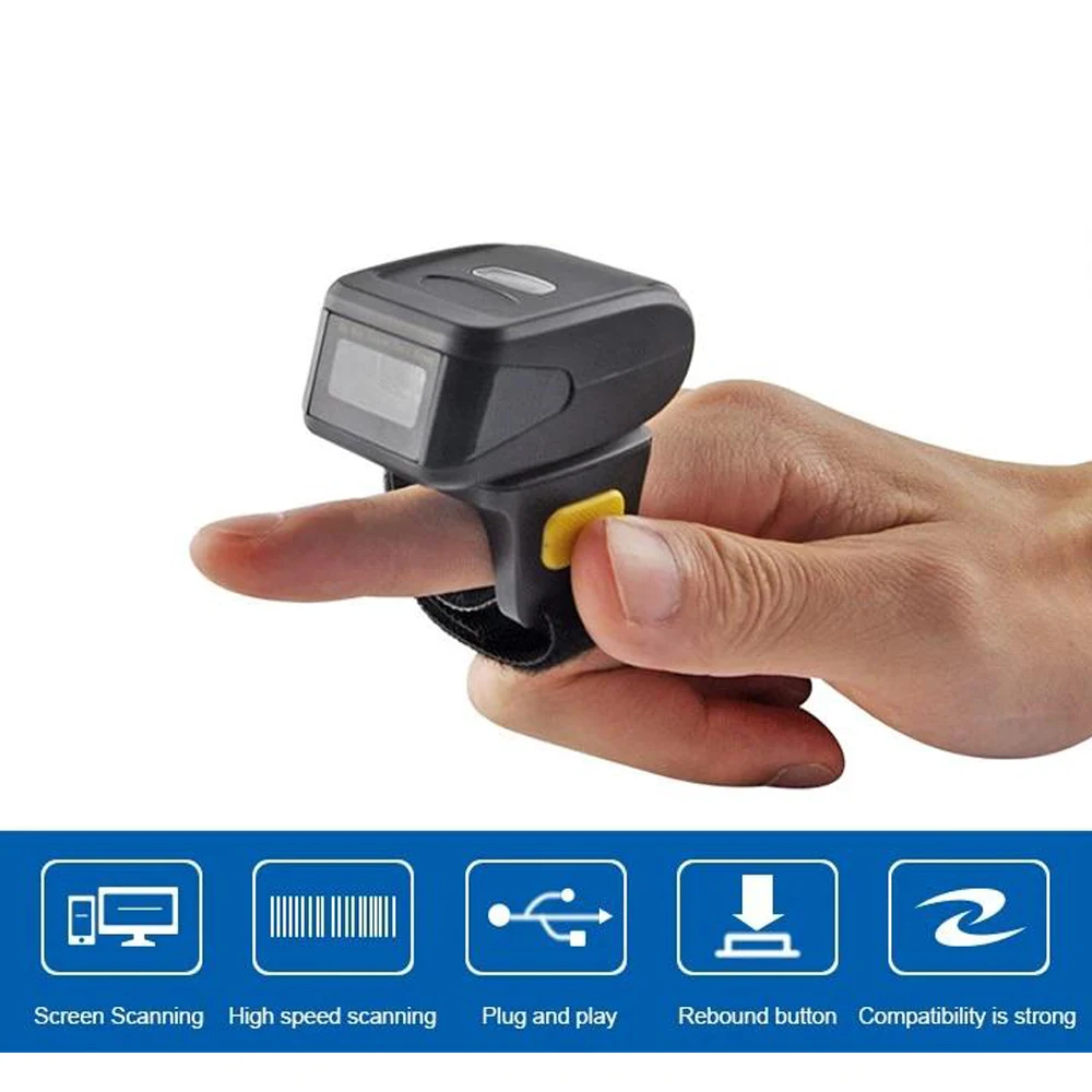 Portable Wireless 1D 2D Android Mobile Wireless Barcode Scanner WiFi BT Interface Ring Type Barcode Scanner Reader