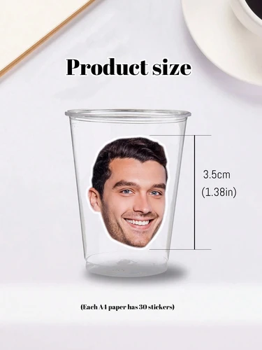 Imagen 2 del producto 30-300 Uds pegatinas de fotos personalizadas para niños, pegatinas de taza de confeti facial personalizadas, pegatina personalizada de tu foto troquelada