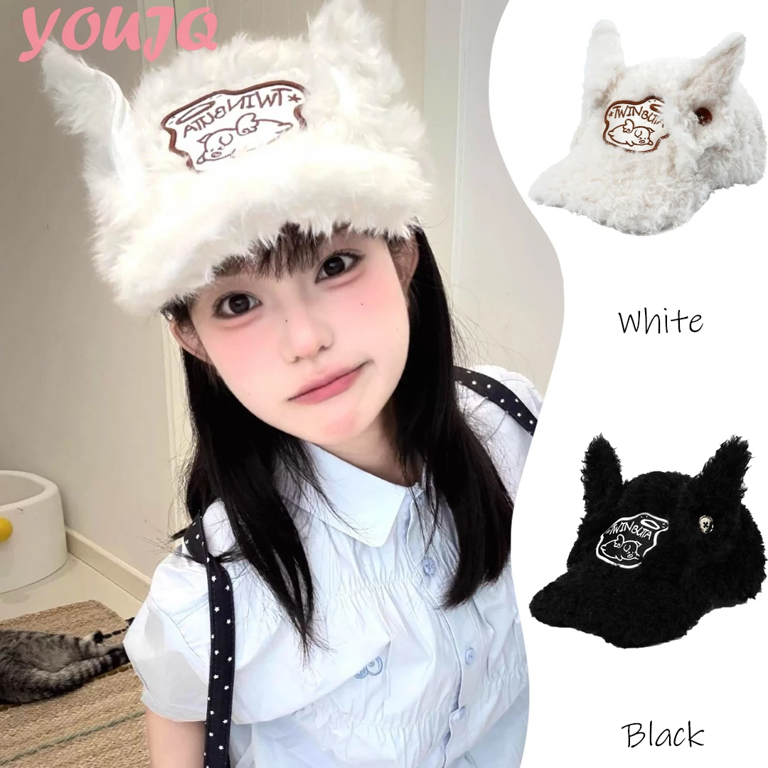 

Y2K High Quality Hot Girl Lamb Jeans Cute Rabbit Ears Furry Hat Hip Hop Caps for Women Men Winter Party Team Baseball Cap Gorra