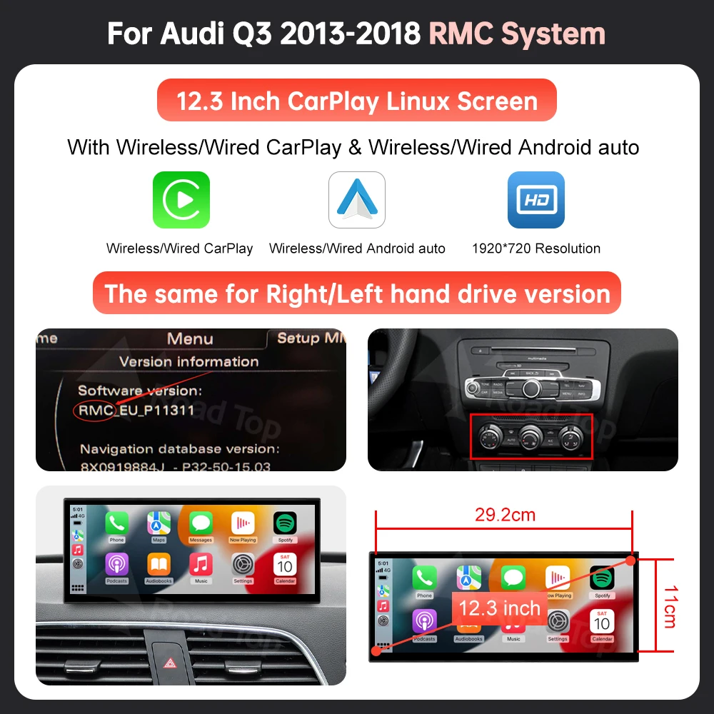 12.3'' Linux Screen Car Multimedia Display For Audi A1 Q3 2012-2018 with Wireless CarPlay Android Auto Airplay Autolink Function image 3