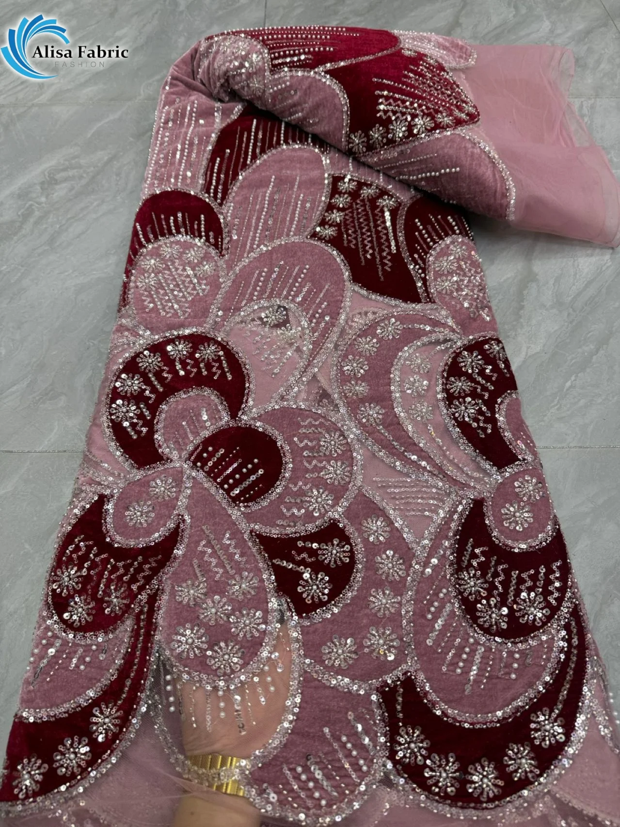 2026 Hot Sales beaded lace velvet lace 5 yards for women's luxurious beaded embroidery long evening dress Fall Ankara Fabric