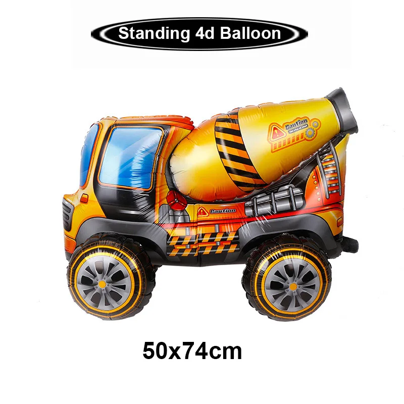 Self standing 4D Digger Foil Balloon Toy Construction Themed Party Digger Engineering Vehicle Kids Birthday Balloon Party Decors