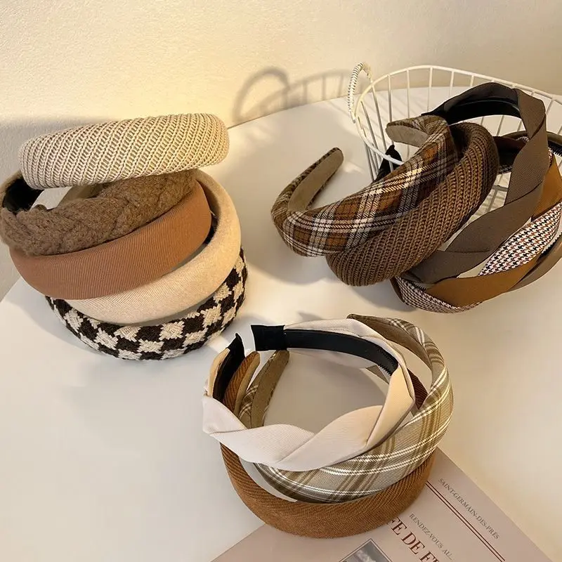 Fashion Print Lattice Sponge Vintage Elastic Hair Band Hair Hoop Headband Womens Girl Wide Side Hairband Female Hair Accessories