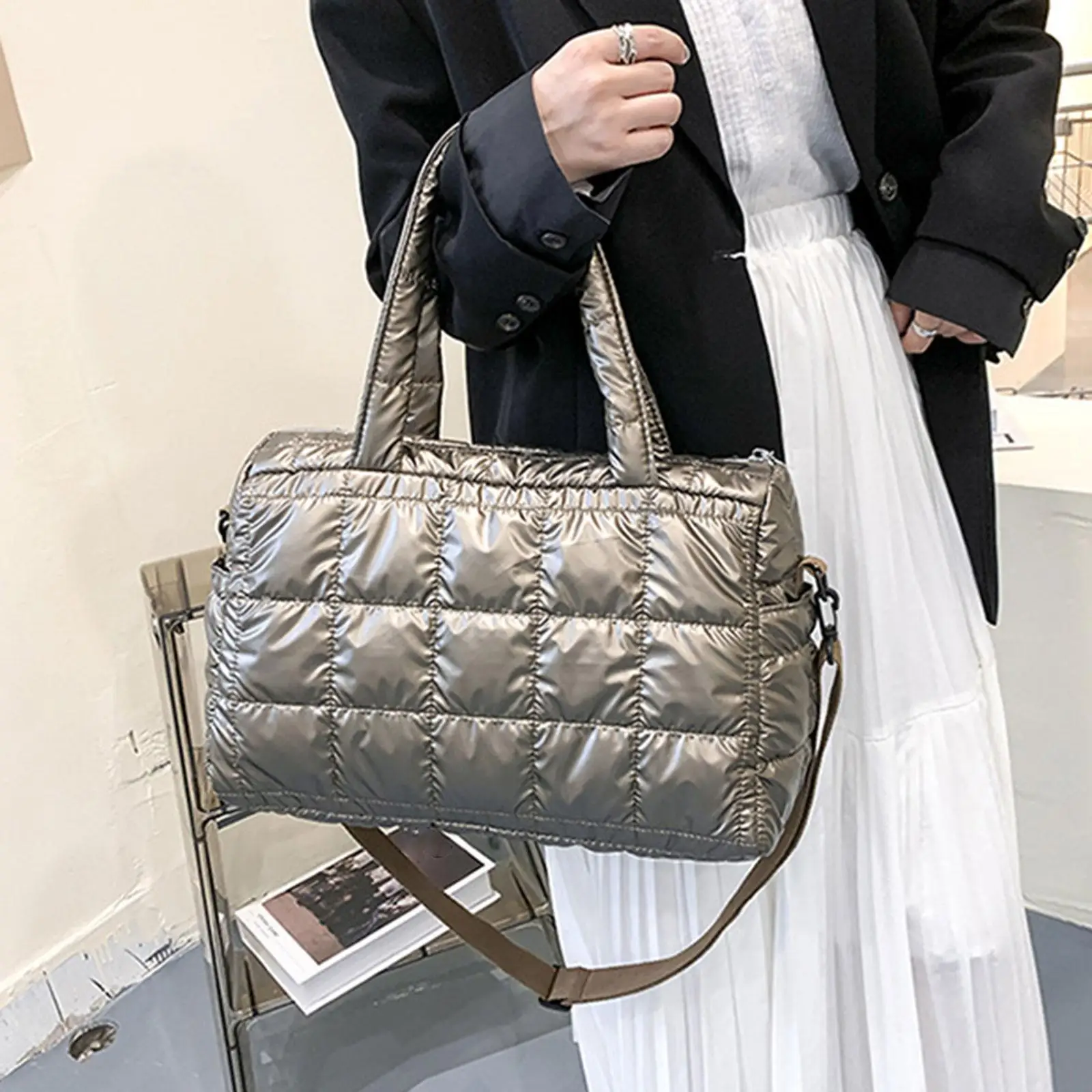 Puffer Crossbody Bag for Women Medium Size Lady Shopping Bag Shoulder Bag