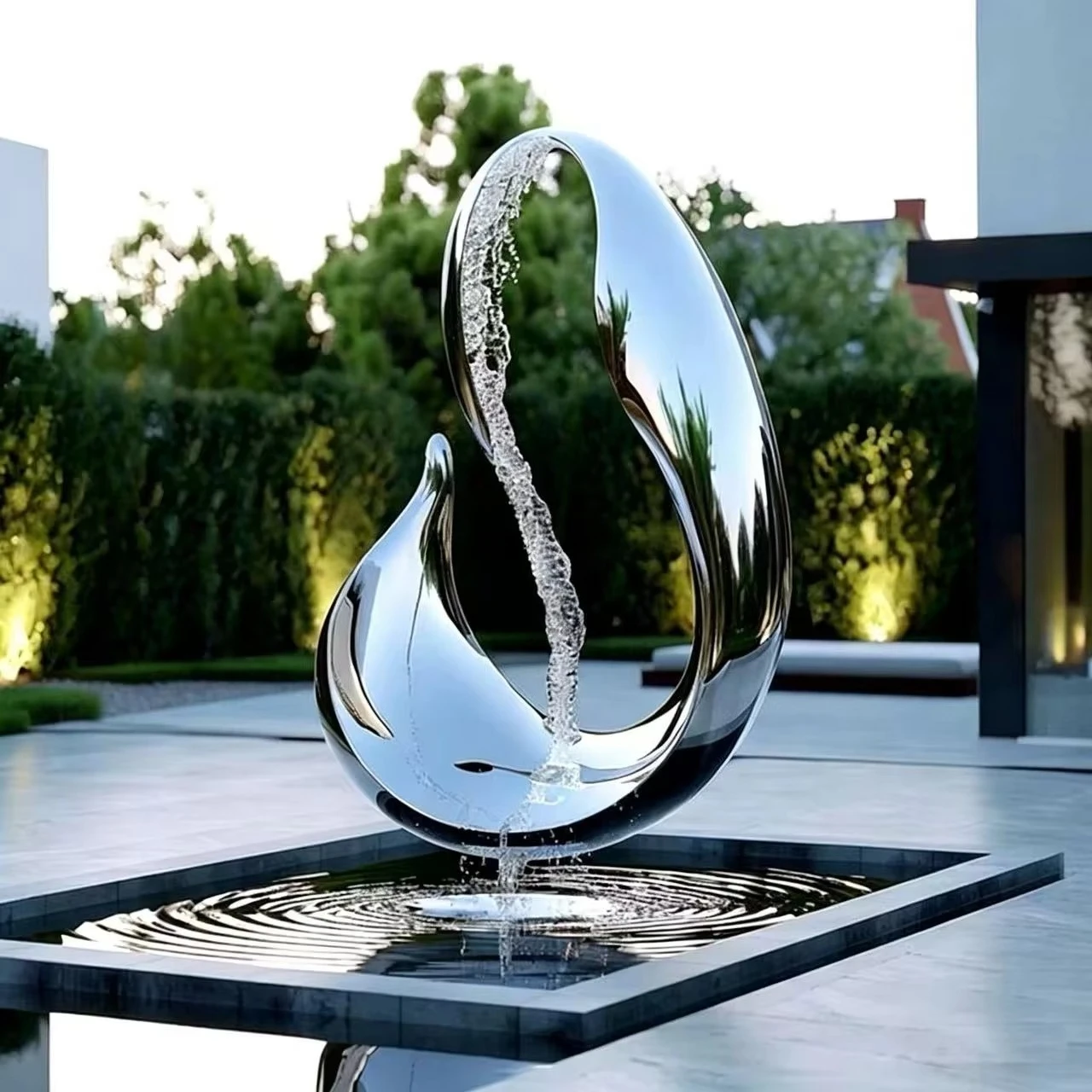 Mirror Polished Stainless Steel Abstract Loop Water Flow Sculpture Customizable Color Lobby Outdoor Landscape Craft Furnishing