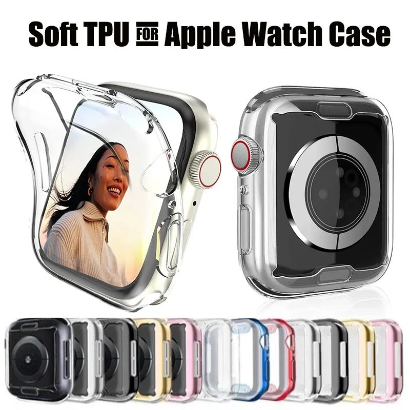 Soft TPU for Apple Watch Case 9 8 41mm 45mm 42mm 38mm Acccessories Shockproof Protective shell series 7 6 5 4 se 44mm 40m Cover