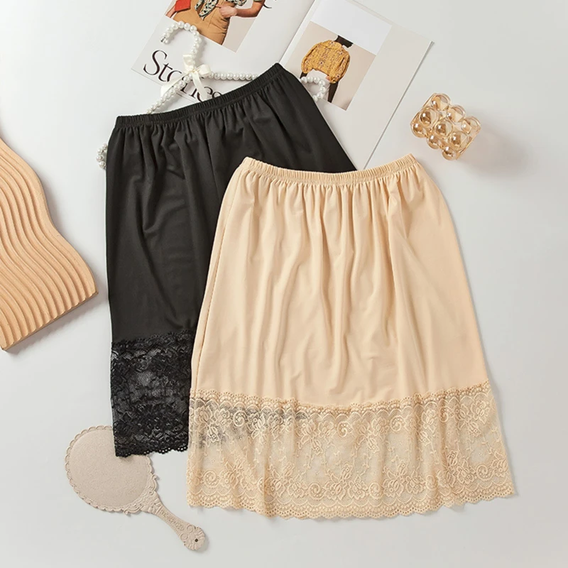 Women Skirt Extender Knee Lace Slip Hollow A-Line Half Extenders Women Lady Lace Casual Skirt Underskirt Petticoat